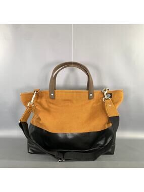 JACK SPADE Brown Black Waxed Cotton Tote Bag
